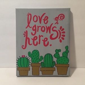 Love Grows Here Cactus Canvas
